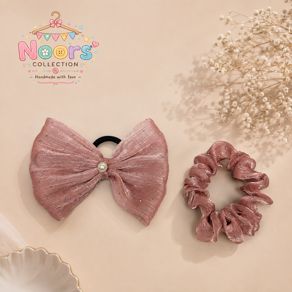 Pack of 2 Round & Bow Scrunchies By Noor's Collection
