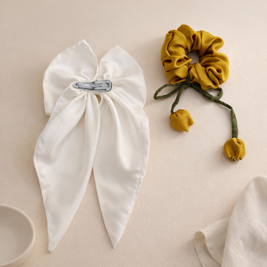 Pack of 1 Round Scrunchie+ 1 Bow Pin