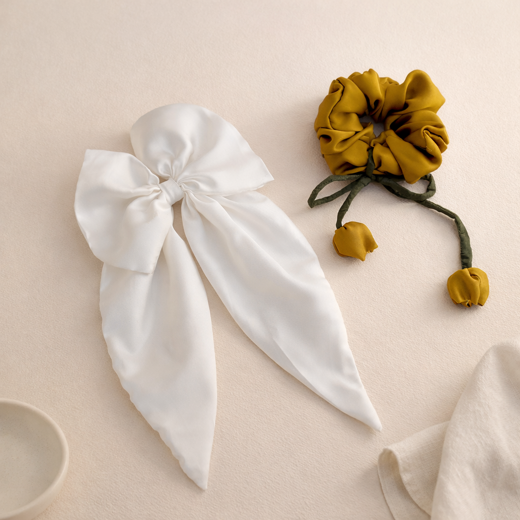 Pack of 1 Round Scrunchie+ 1 Bow Pin