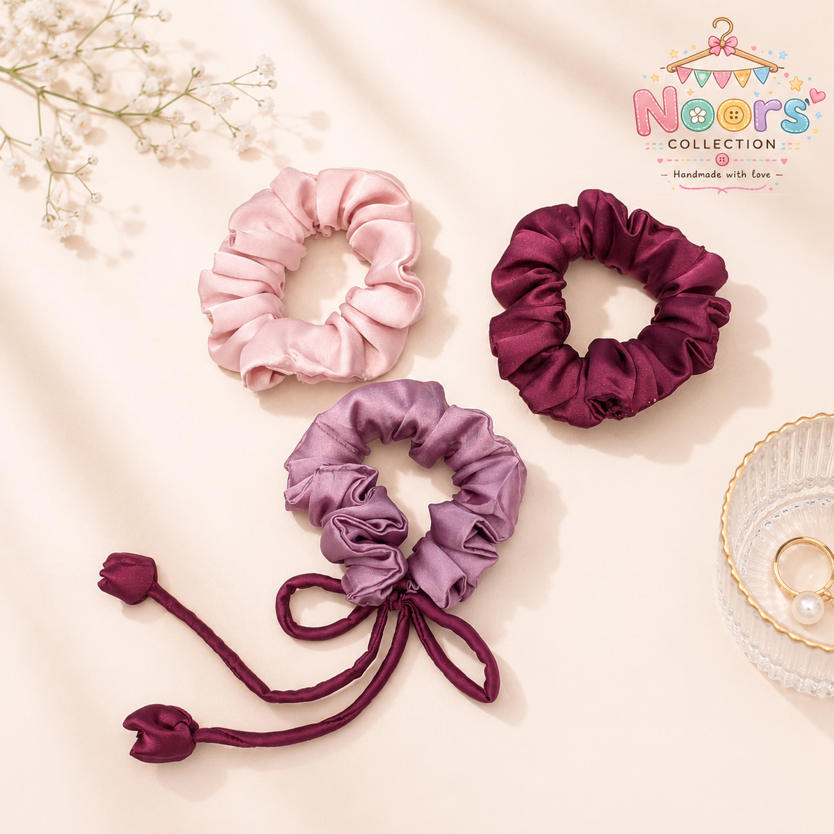 Pack of 3 Round Scrunchies By Noor