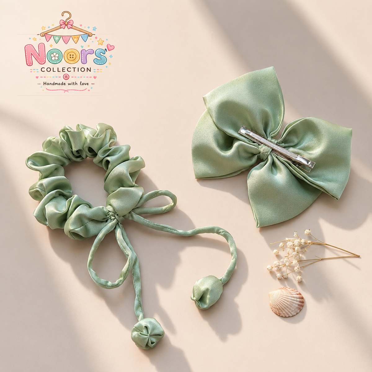 Pack of 1 Round Scrunchie+ 1 Bow Pin By Noor
