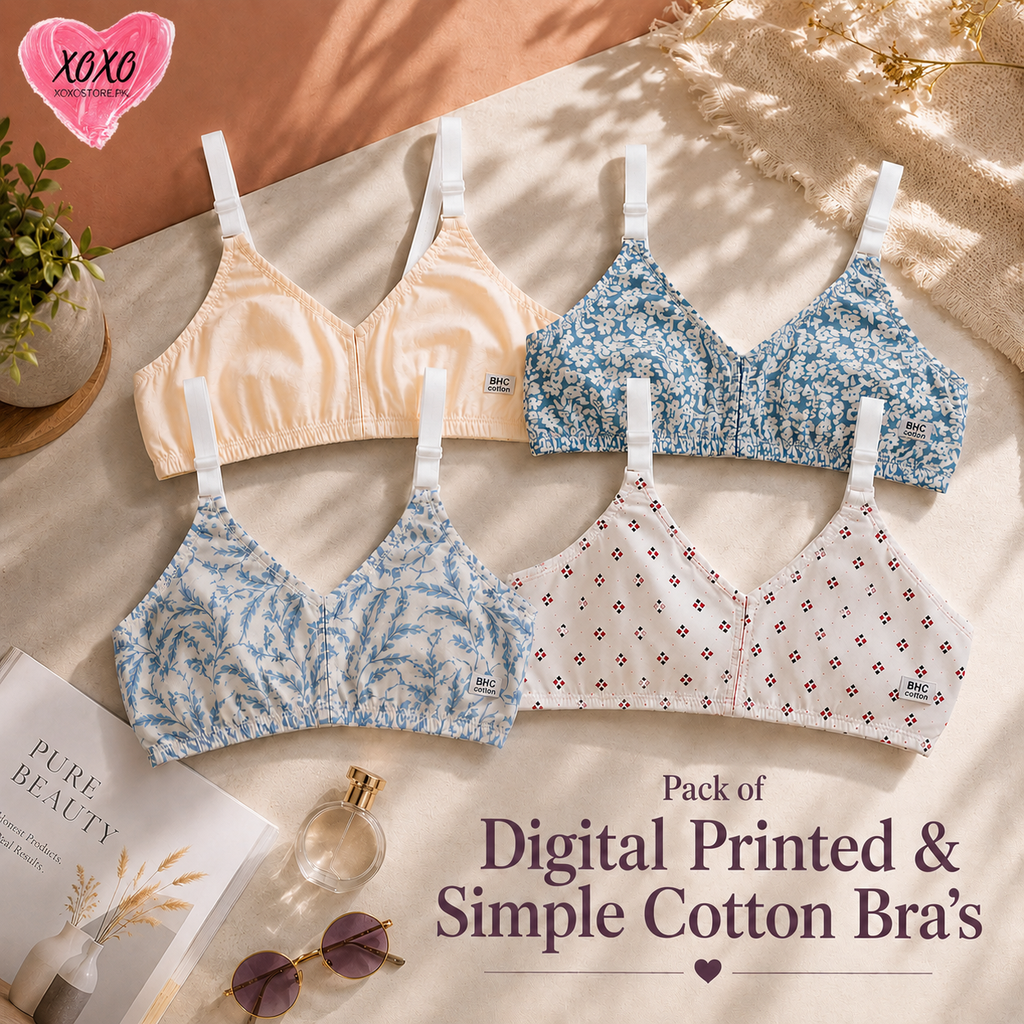 Pack of 4 Easywear Digital Printed & Simple Cotton Bra's
