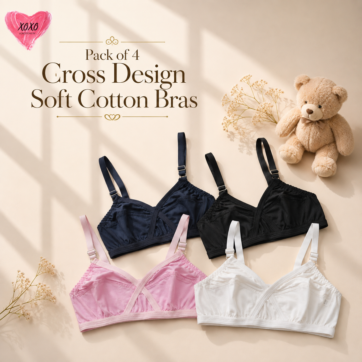 Pack of 4 Easywear Cross Design Very Soft Cotton Bras