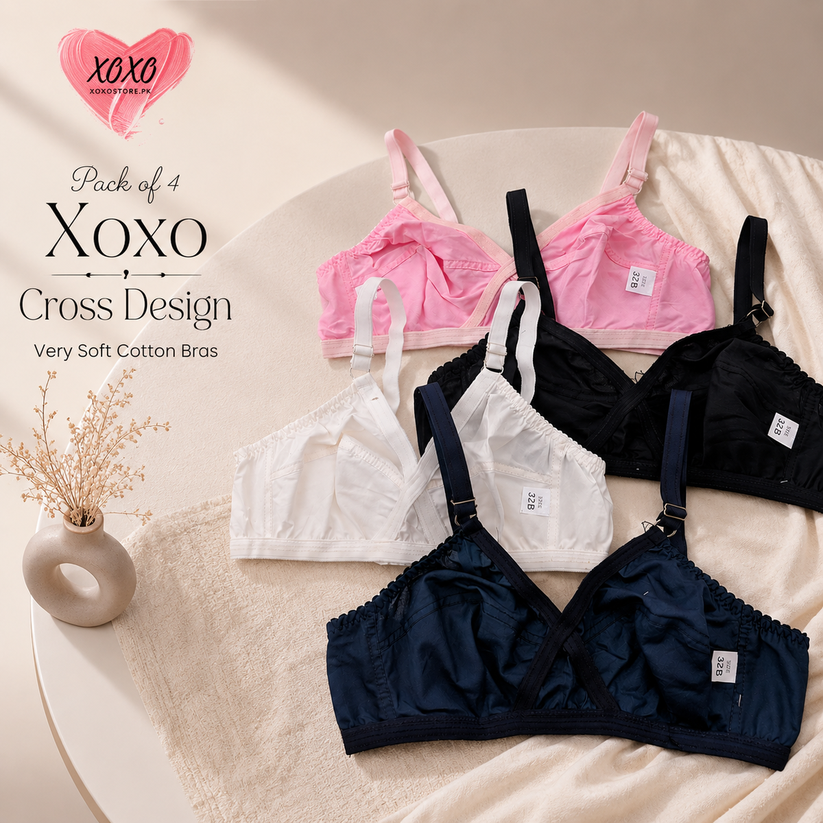 Pack of 4 Easywear Cross Design Very Soft Cotton Bras