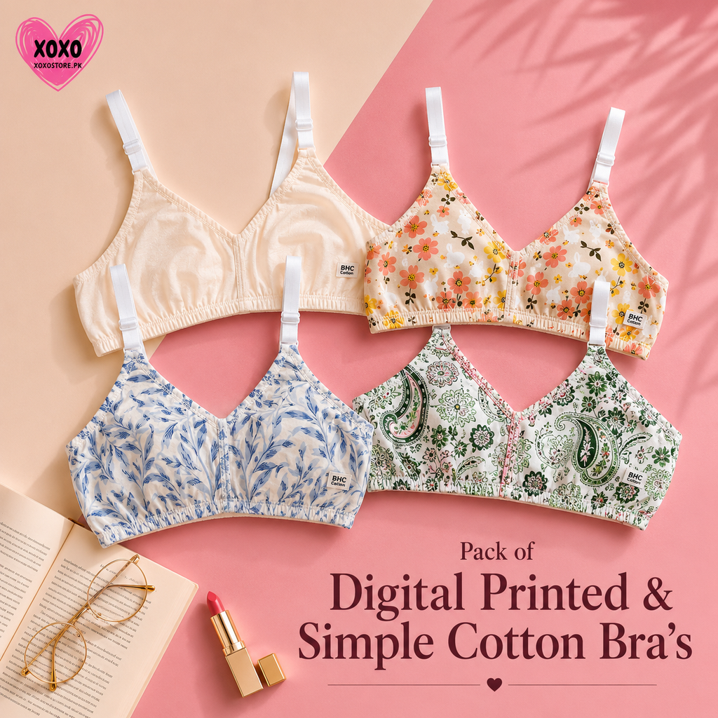 Pack of 4 Easywear Digital Printed & Simple Cotton Bra's