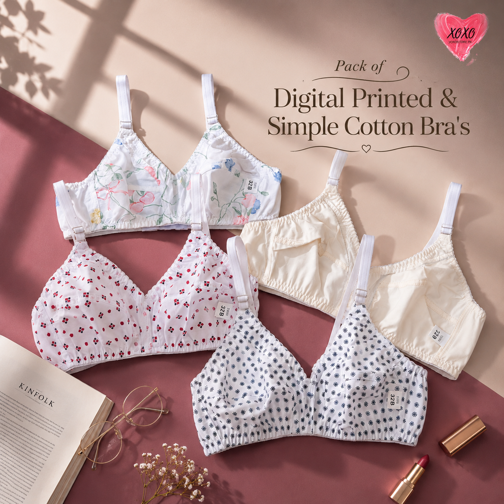 Pack of 4 Easywear Digital Printed & Simple Cotton Bra's