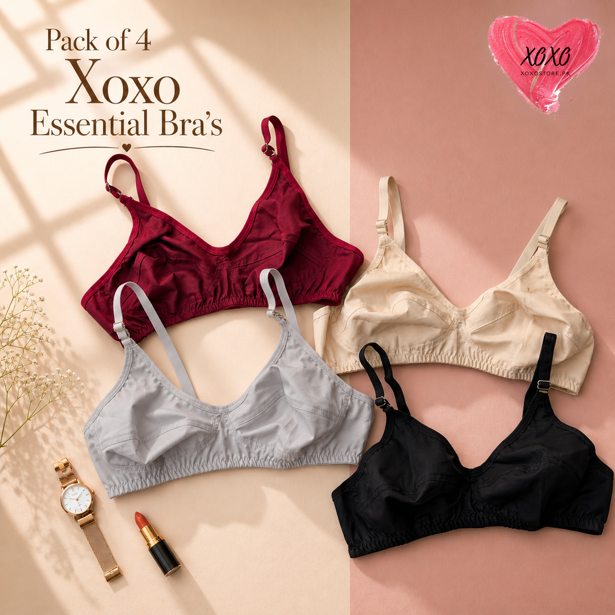 Pack of 4 Essential Easywear Cotton Bras
