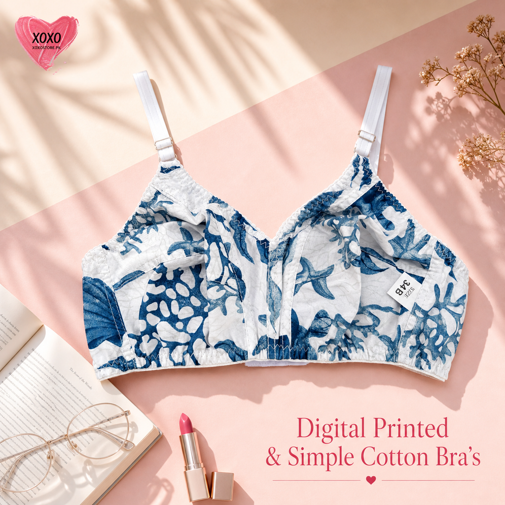 Pack of 4 Easywear Digital Printed & Simple Cotton Bra's