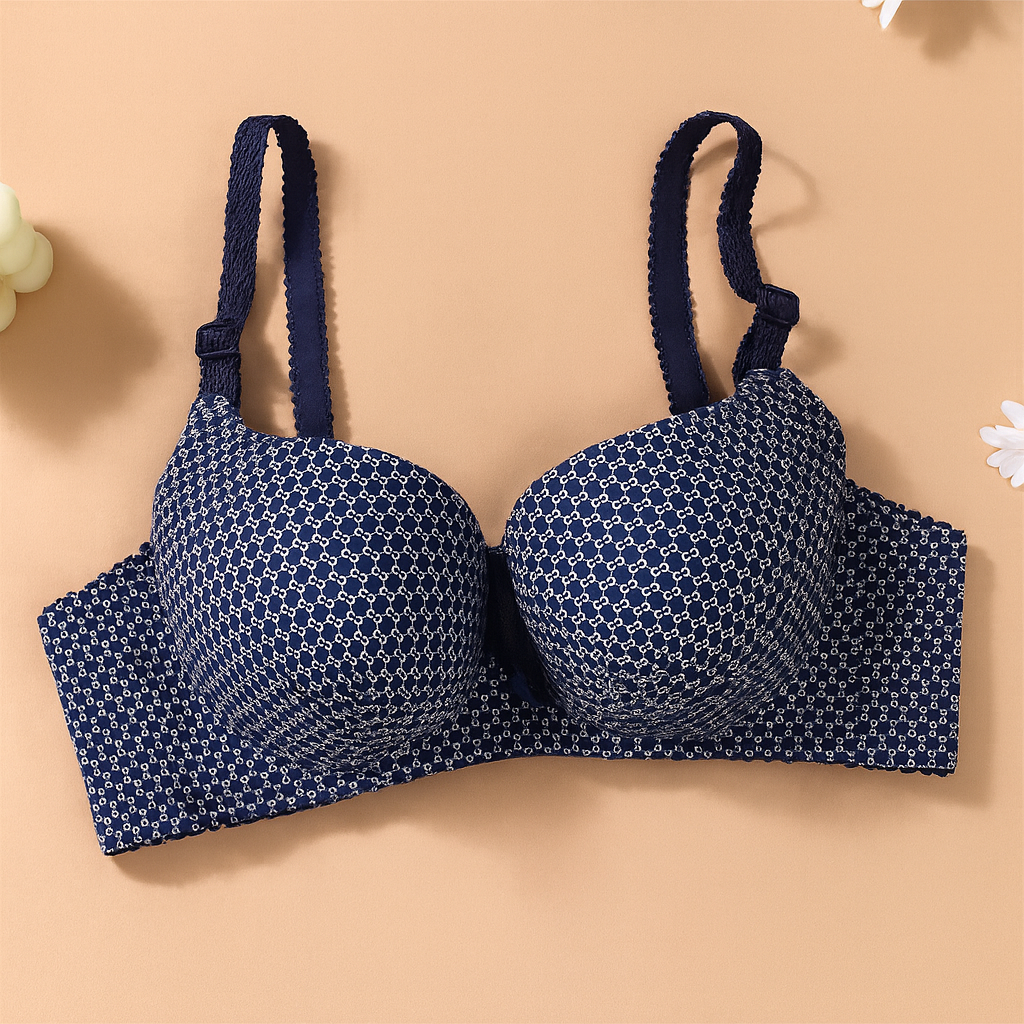 Dotted Cotton Medium Padded Laced Wired Pushup Bra