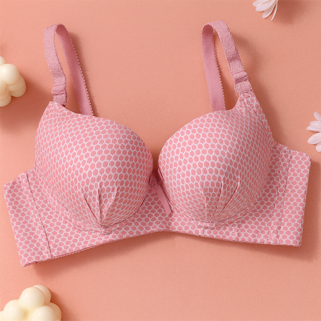 Dotted Cotton Medium Padded Laced Wired Pushup Bra