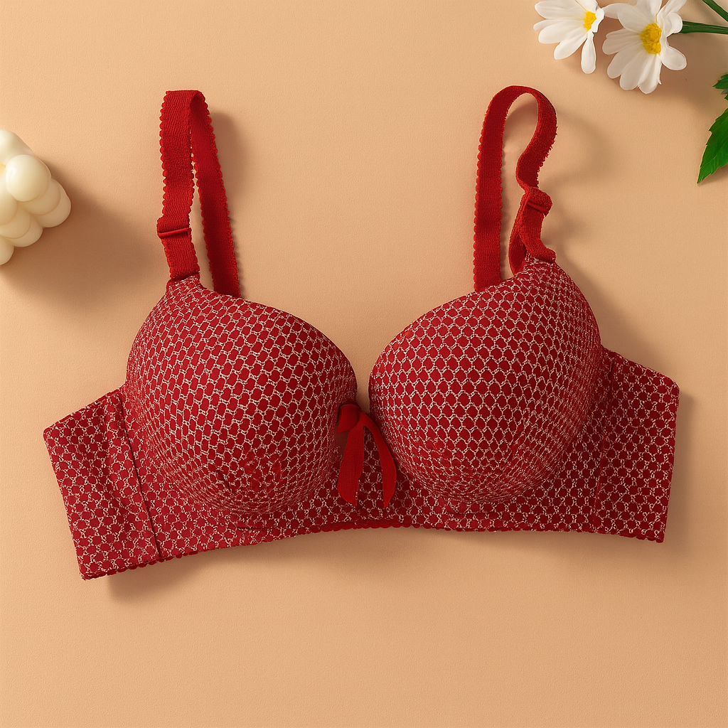 Dotted Cotton Medium Padded Laced Wired Pushup Bra