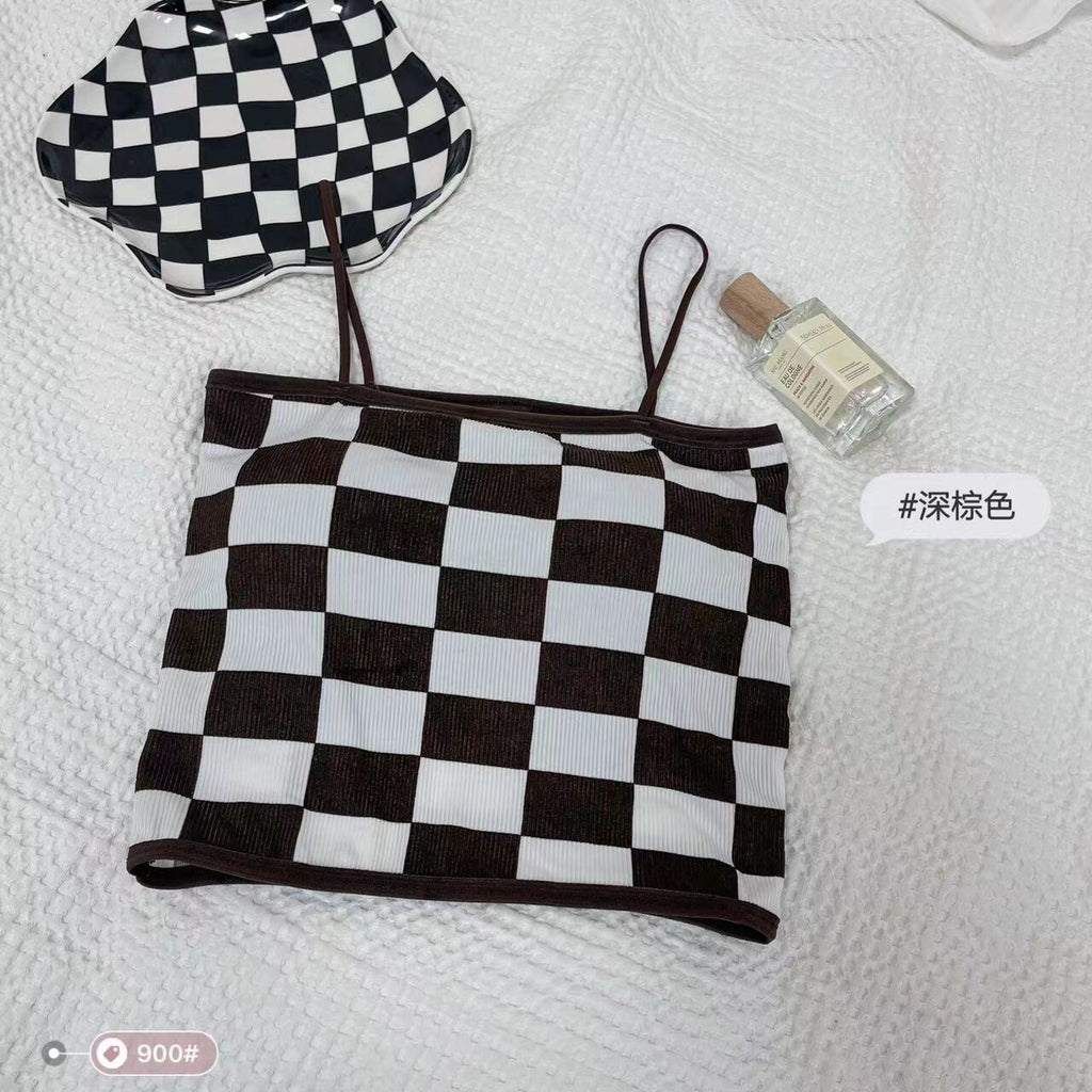 Chess Design Light Padded Camisole/Long Bra