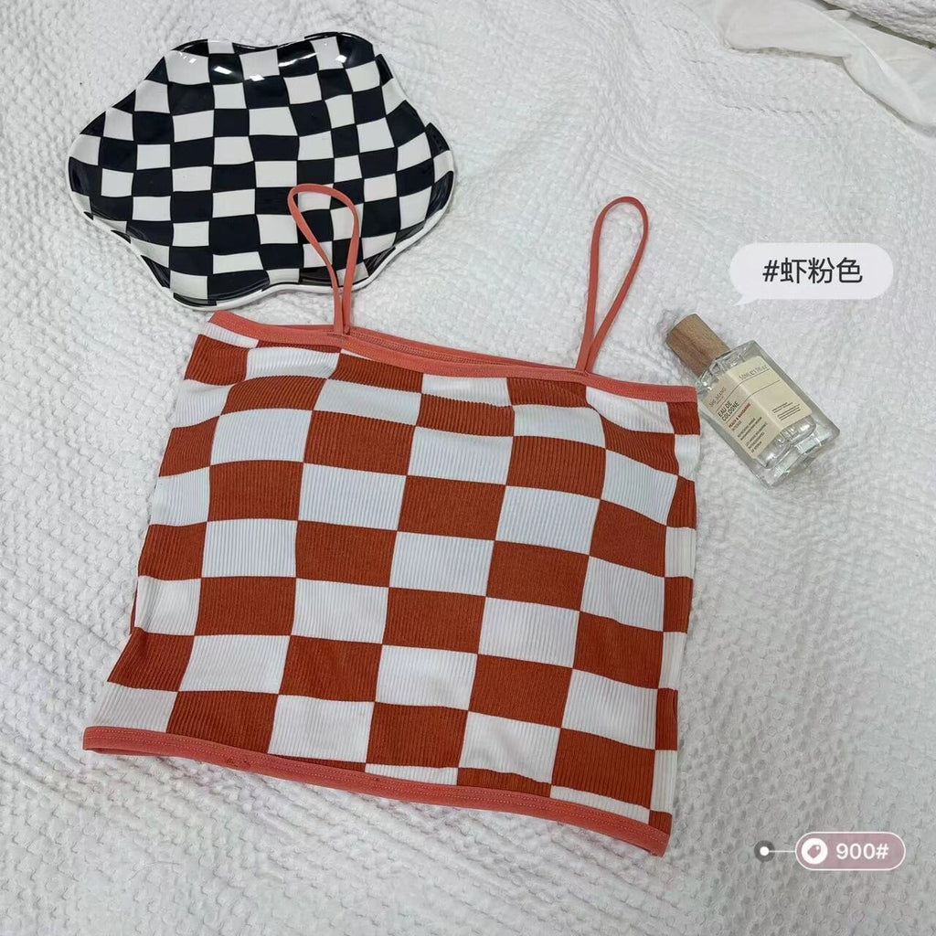 Chess Design Light Padded Camisole/Long Bra