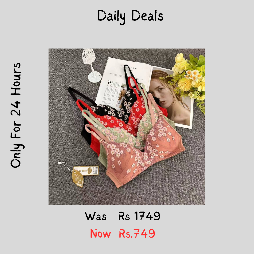 Flower Design Thin Padded Deep Cleavage Daily Wear Bra ( Only Bra )