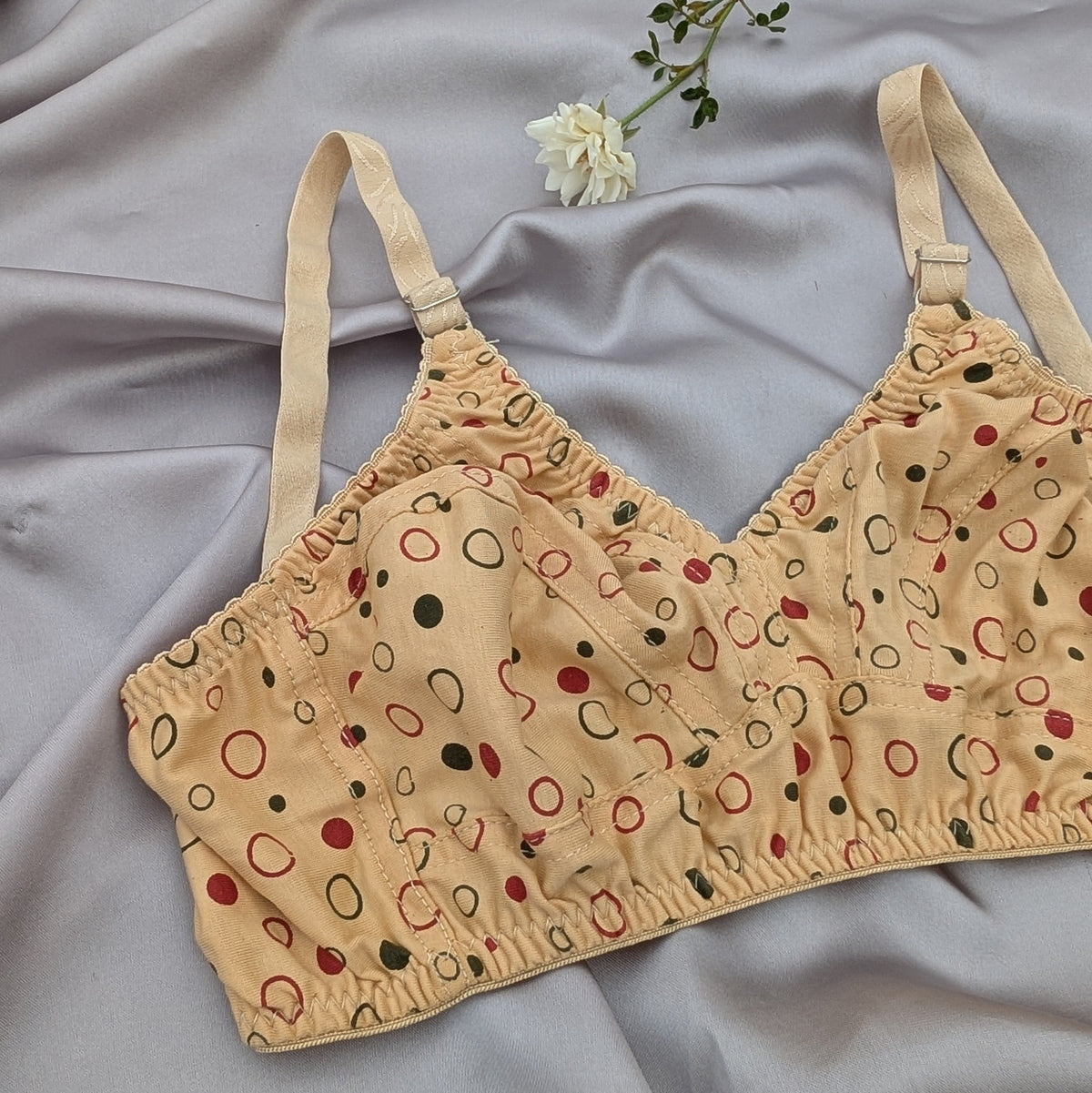 Red Black Dotted Blended Cotton Bra