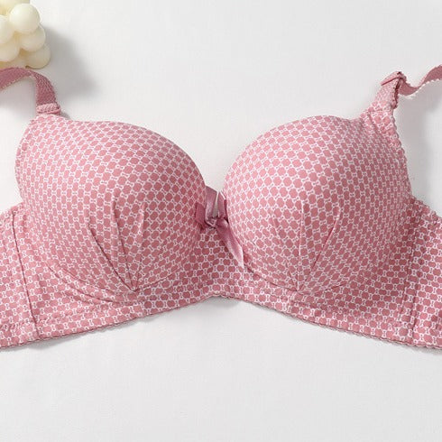 Dotted Cotton Medium Padded Laced Wired Pushup Bra