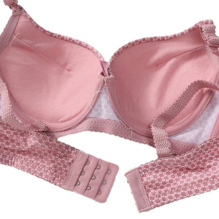 Dotted Cotton Medium Padded Laced Wired Pushup Bra