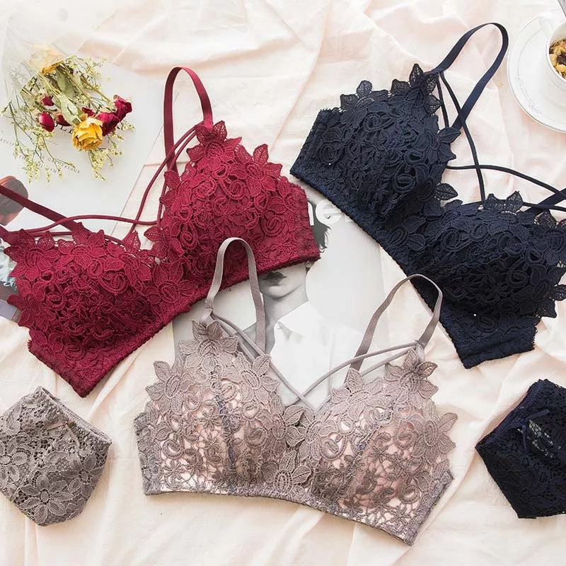 Floral Light Padded Bridal Wear Bra & Underwear Set